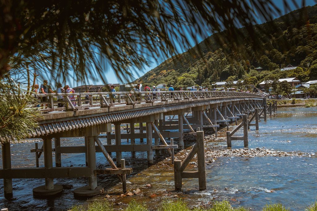 渡月橋與桂川的水面